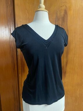 EXPRESS Black V-Neck Women's Top with Beaded Trim MED
